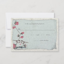 Oude Kersenbloesems & Chickadee Damast  3.5 x 5 RSVP Kaartje