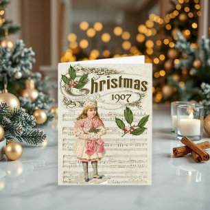 Oude kerst 1907 meisjes bladmuziek Noel Feestdagen Kaart