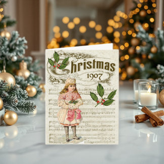 Oude kerst 1907 meisjes bladmuziek Noel Feestdagen Kaart