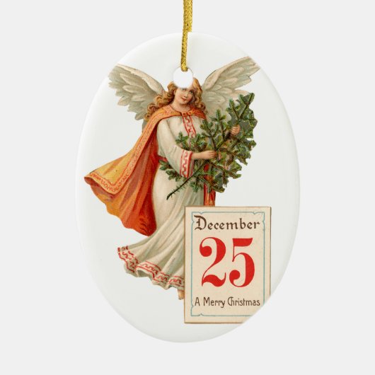 Oude kerst, Angel Keramisch Ornament (Voorkant)