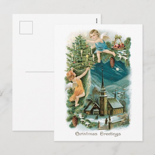 Oude kerst, Angels Feestdagenkaart (Voorkant / Achterkant)