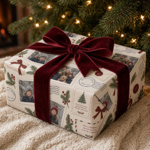 Oude kerst-ansichtkaart Fotocollage Bourgondiërroo Cadeaupapier