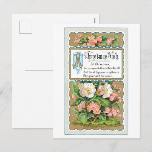 Oude kerst, bloem feestdagenkaart (Voorkant / Achterkant)