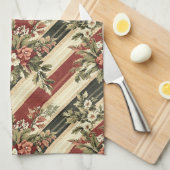 Oude Kerst Bloem Gestreept (1) Theedoek (Quarter Fold)
