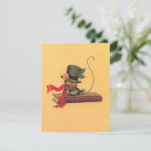 Oude Kerst Cute Muis Op Boek Feestdagenkaart (Staand voorkant)