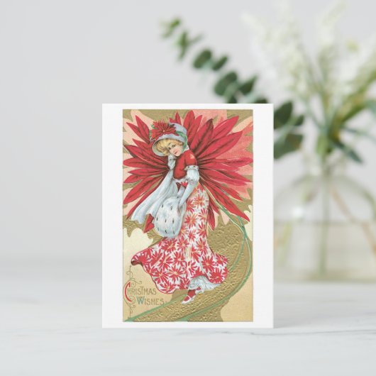 Oude kerst, dame feestdagenkaart (Staand voorkant)