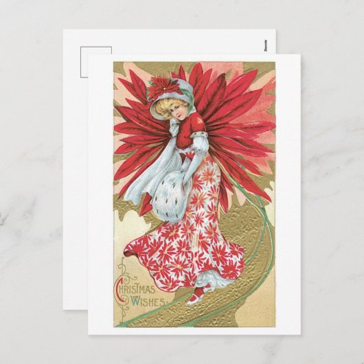 Oude kerst, dame feestdagenkaart (Voorkant / Achterkant)