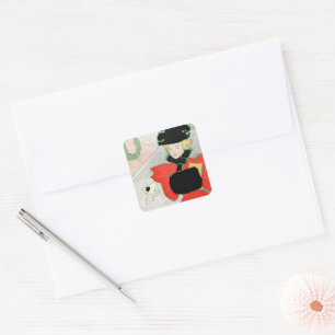 Oude Kerst Elegante Victoriaanse Dame in het Rood Vierkante Sticker