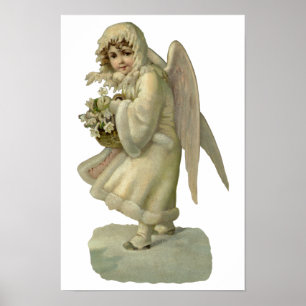 Oude kerst engel bloemen, Victoriaanse Die Cut Poster