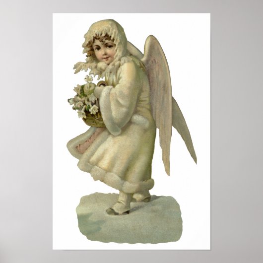 Oude kerst engel bloemen, Victoriaanse Die Cut Poster (Voorkant)