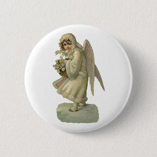 Oude kerst engel bloemen, Victoriaanse Die Cut Ronde Button 5,7 Cm
