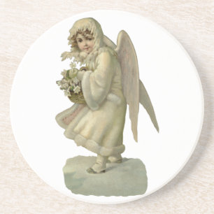 Oude kerst engel bloemen, Victoriaanse Die Cut Zandsteen Onderzetter
