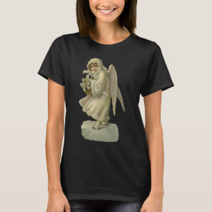 Oude kerst engel bloemen, Victoriaanse knipplaat T-shirt
