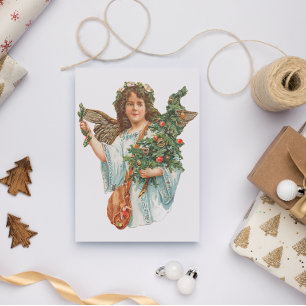 Oude kerst engel met kerstboom ansichtkaart briefkaart