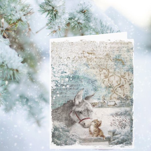 Oude Kerst-ezel Kitten Feestdagen Kaart