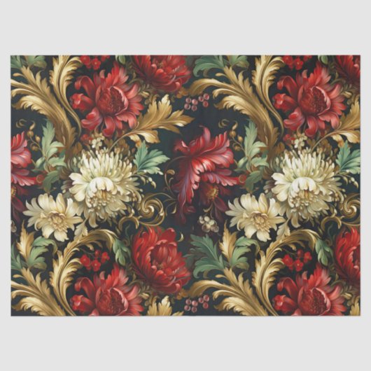 Oude Kerst fantasie Bloemmotief Tissuepapier (Voorkant)