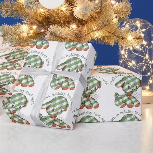 Oude Kerst Gingham Hond Knuffeldier Cadeaupapier (Feestdagen)