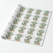 Oude Kerst Gingham Hond Knuffeldier Cadeaupapier (Uitgerold)