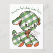 Oude Kerst Gingham Hond Knuffeldier Feestdagenkaart (Voorkant)