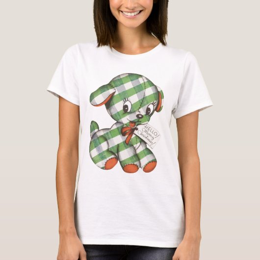 Oude Kerst Gingham Hond Knuffeldier T-shirt (Voorkant)