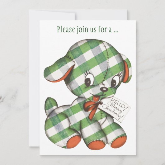 Oude Kerst Gingham Puppy Feestje Kaart (Voorkant)
