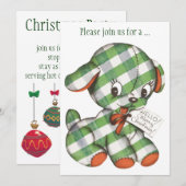 Oude Kerst Gingham Puppy Feestje Kaart (Voorkant / Achterkant)