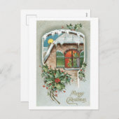 Oude kerst, Holly Feestdagenkaart (Voorkant / Achterkant)