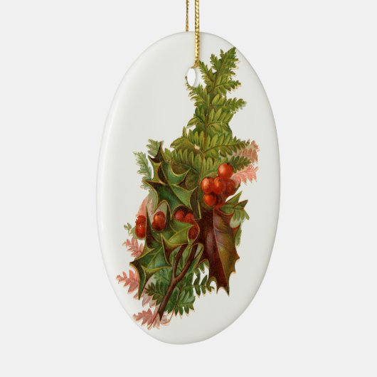 Oude kerst, Holly Keramisch Ornament (Rechts)
