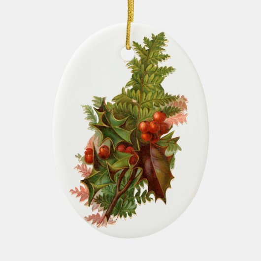 Oude kerst, Holly Keramisch Ornament (Voorkant)