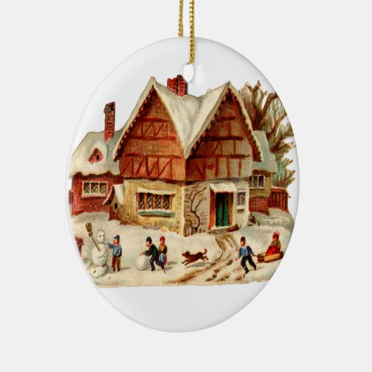 Oude kerst, huis keramisch ornament (Rechts)