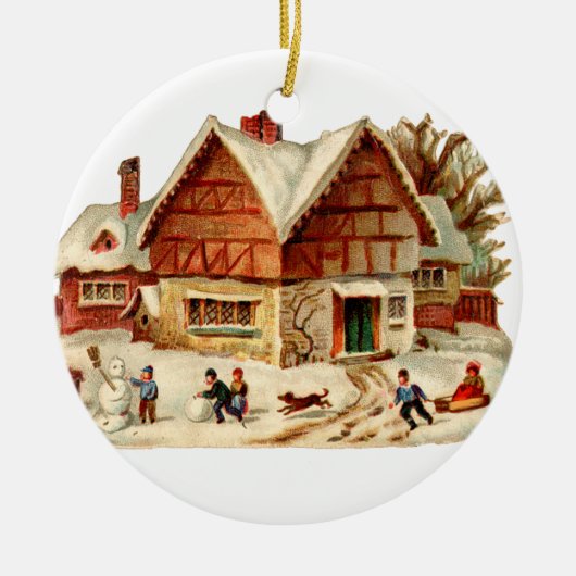 Oude kerst, huis keramisch ornament (Voorkant)