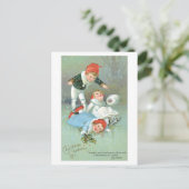 Oude kerst, ijsschaatsen feestdagenkaart (Staand voorkant)