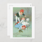 Oude kerst, ijsschaatsen feestdagenkaart (Voorkant / Achterkant)