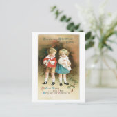 Oude kerst, jongen en meisje feestdagenkaart (Staand voorkant)