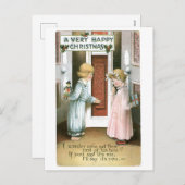 Oude kerst, jongen en meisje feestdagenkaart (Voorkant / Achterkant)