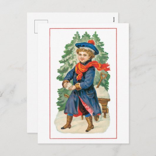 Oude kerst, jongen feestdagenkaart (Voorkant / Achterkant)