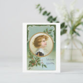 Oude kerst, jongen, Holly Feestdagenkaart (Staand voorkant)