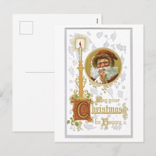 Oude kerst, kaars feestdagenkaart (Voorkant / Achterkant)