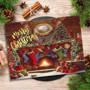 Oude Kerst Kachel met Kousen Feestdagenkaart