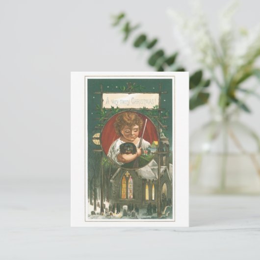 Oude kerst, Kerk Feestdagenkaart (Staand voorkant)