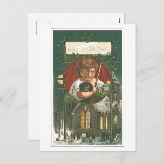 Oude kerst, Kerk Feestdagenkaart (Voorkant / Achterkant)