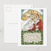 Oude kerst, kerstman en dame feestdagenkaart (Voorkant / Achterkant)