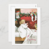 Oude kerst, kerstman en meisje feestdagenkaart (Voorkant / Achterkant)