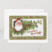 Oude kerst, Kerstman, Holly Feestdagenkaart (Voorkant / Achterkant)