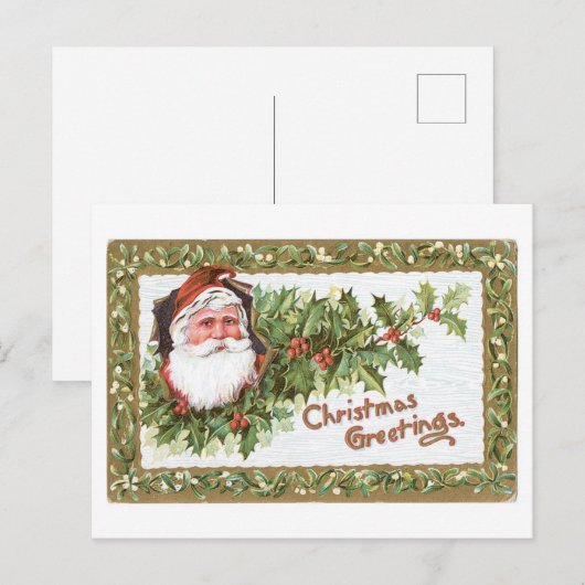 Oude kerst, Kerstman, Holly Feestdagenkaart (Voorkant / Achterkant)