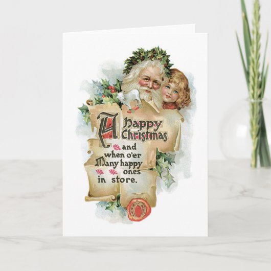 Oude kerst, kerstman met meisje feestdagen kaart (Voorkant)