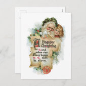 Oude kerst, kerstman met meisje feestdagenkaart (Voorkant / Achterkant)