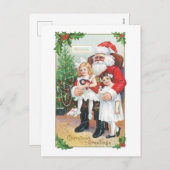 Oude kerst, Kerstman met meisjes Feestdagenkaart (Voorkant / Achterkant)