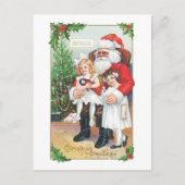 Oude kerst, Kerstman met meisjes Feestdagenkaart (Voorkant)