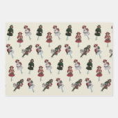 Oude Kerst Kinderen & Speelgoed Rood Groen Wit Inpakpapier Vel (Voorkant)